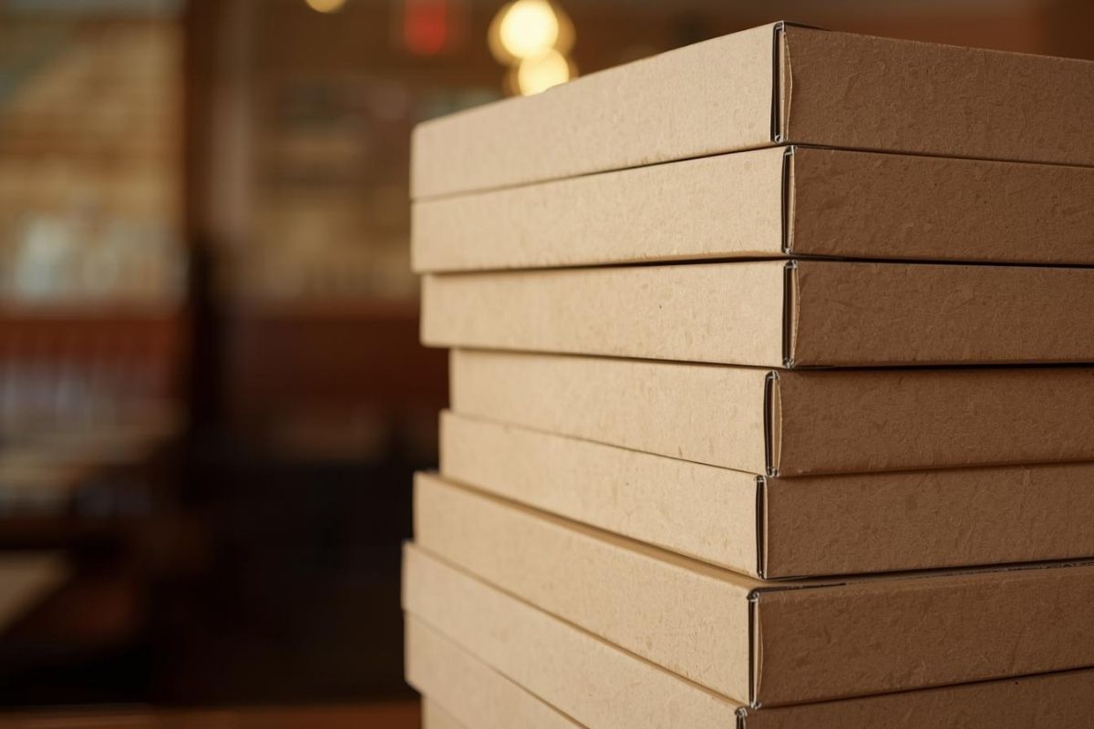 Pizzakartons gestapelt